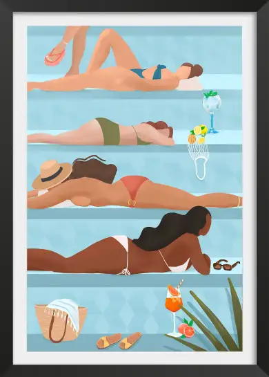 Affiche Illustration Été - Femmes bronzant au bord de la piscine