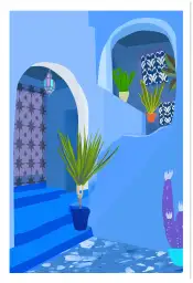Affiche riad marocain - arches et patio aux nuances de bleu