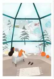 Affiche Cocooning Hiver - Lecture au chaud face à la neige