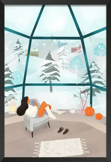Affiche Cocooning Hiver - Lecture au chaud face à la neige