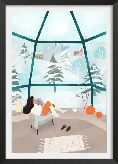 Affiche Cocooning Hiver - Lecture au chaud face à la neige