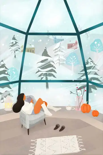 Affiche Cocooning Hiver - Lecture au chaud face à la neige