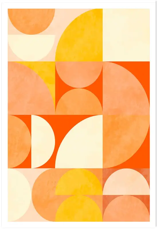 Affiche Mosaïque Orange - Formes géométriques et demi-cercles