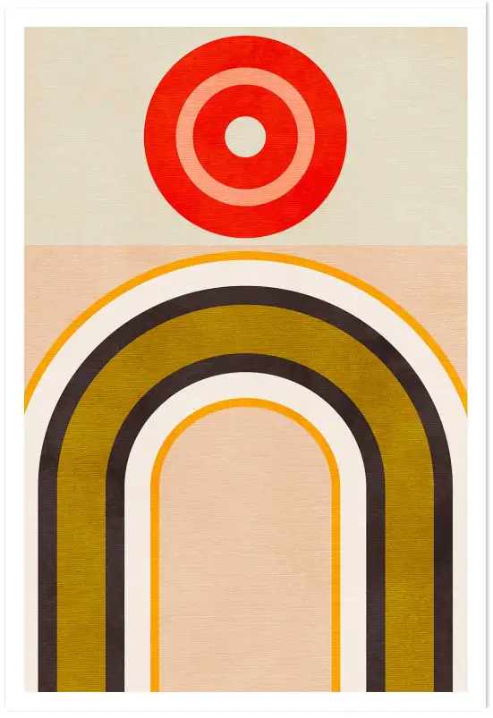 Affiche Graphique Rétro - Arches tricolores et cible rouge