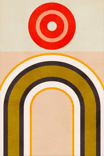 Affiche Graphique Rétro - Arches tricolores et cible rouge