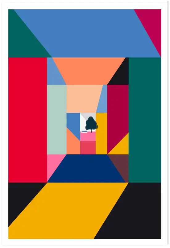 Tableau abstrait géométrique multicolore - Perspective contemporaine