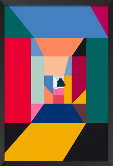 Tableau abstrait géométrique multicolore - Perspective contemporaine