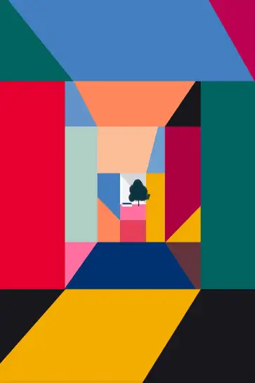 Tableau abstrait géométrique multicolore - Perspective contemporaine