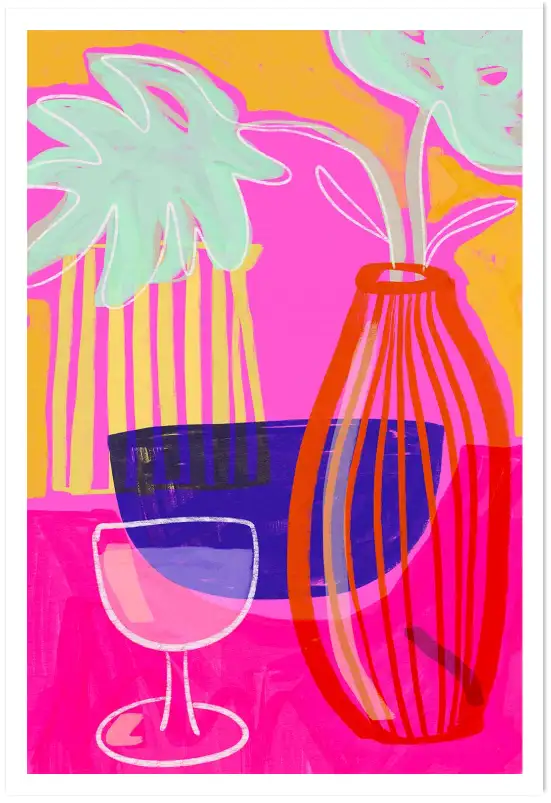 Affiche nature morte moderne rose fluo