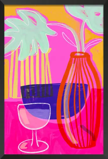 Affiche nature morte moderne rose fluo