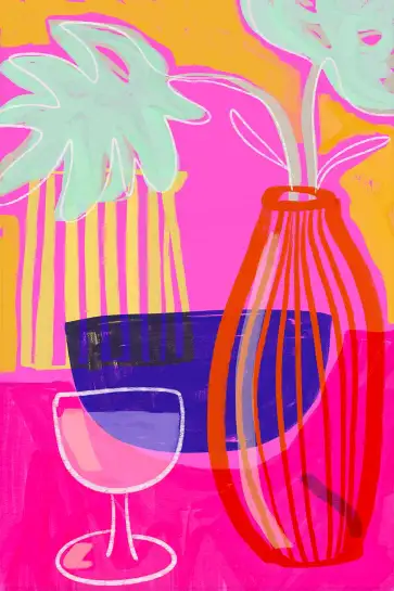 Affiche nature morte moderne rose fluo