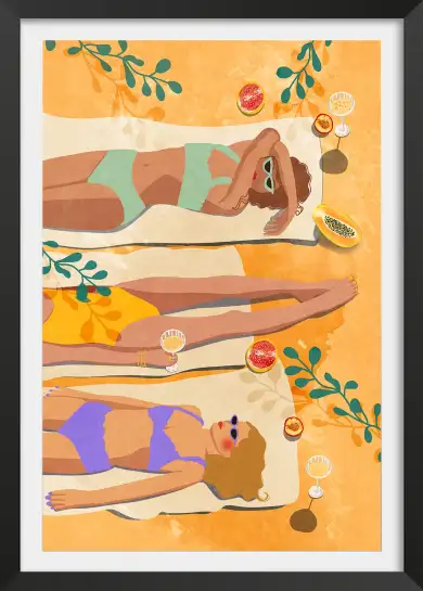 Affiche illustration estivale bronzage et cocktails