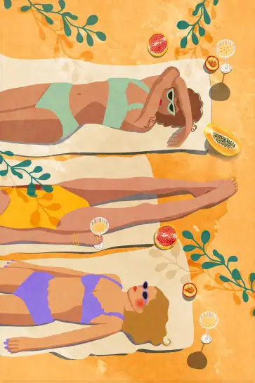 Affiche illustration estivale bronzage et cocktails