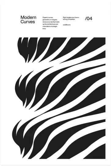Affiche art abstrait modern curves noir et blanc