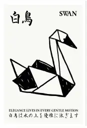 Affiche art abstrait cygne origami japonais