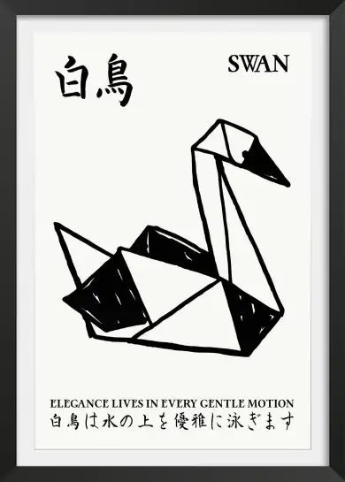 Affiche art abstrait cygne origami japonais
