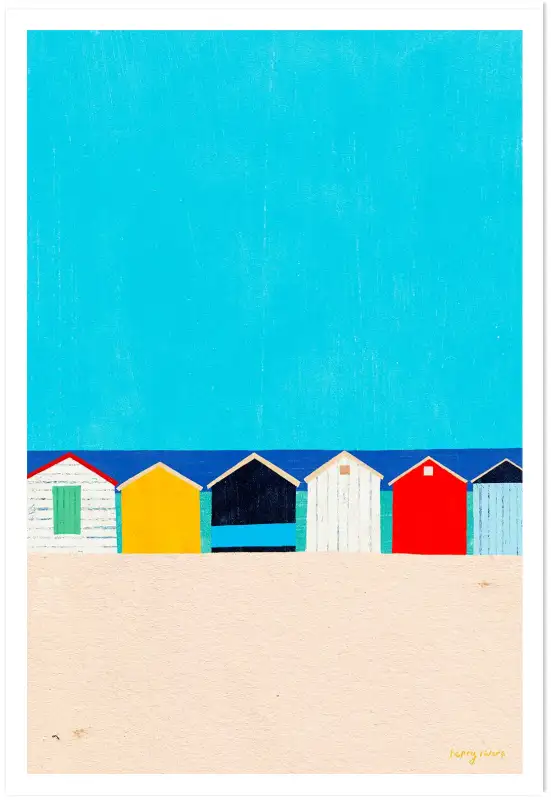 Affiche illustration cabanes de plage d'Henry Rivers