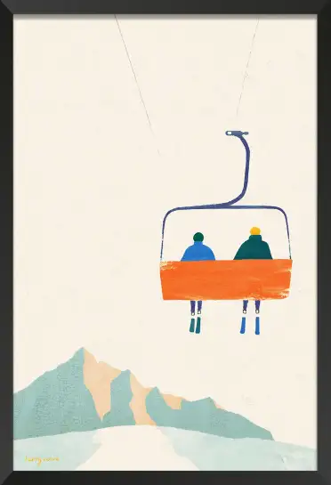 Affiche illustration telesiege ski montagne Henry Rivers