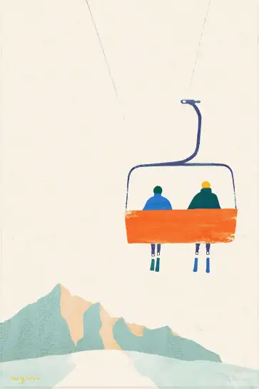 Affiche illustration telesiege ski montagne Henry Rivers
