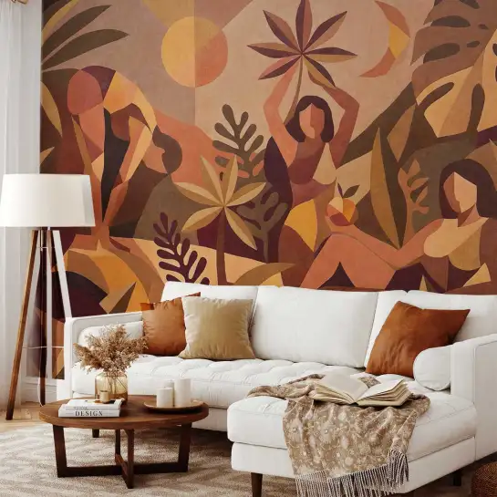 Tapisserie panoramique oasis ambiance chaleureuse et dépaysante, décor mural artistique pour salon