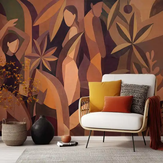 Tapisserie panoramique fresque murale tonalités ambrées, décor chaleureux pour ambiance chambre
