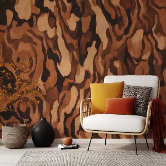 Tapisserie Papier Peint Bois Précieux Moka – Effet Veines d'Écorce Abstrait