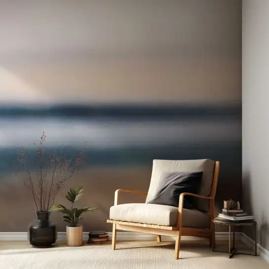 Tapisserie panoramique Horizon Rose paysage abstrait effet flou bleu et beige poudré