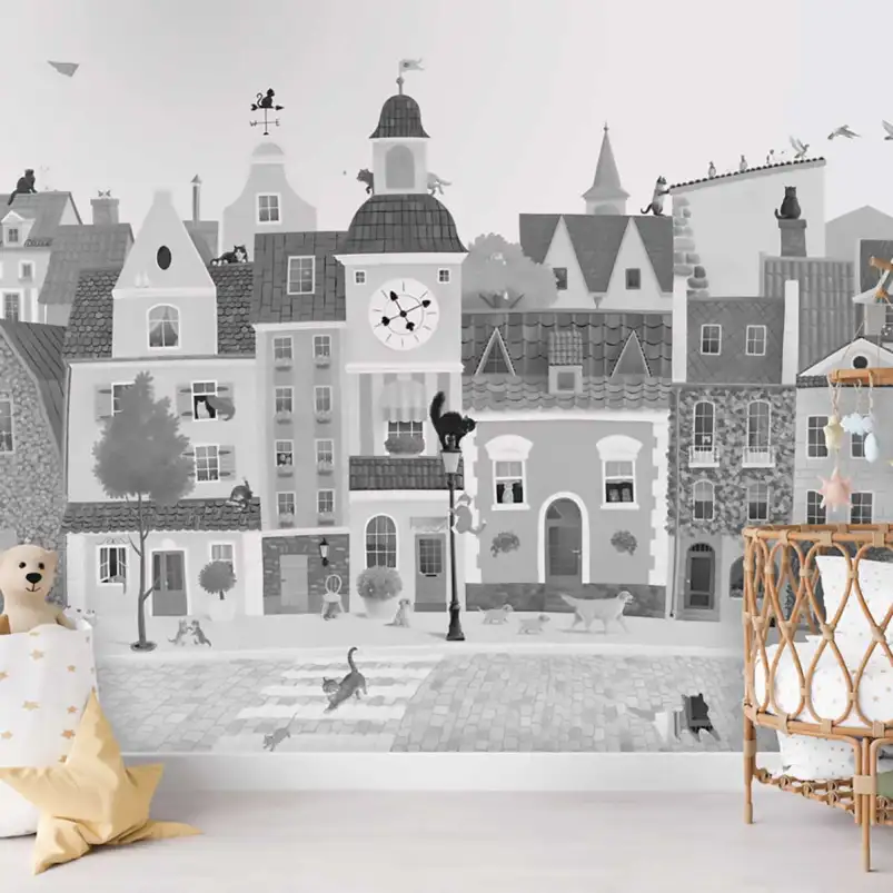 Village des chats en monochrome