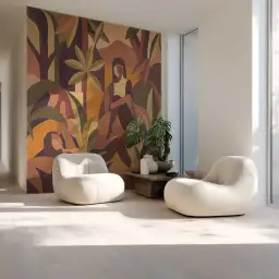 Tapisserie panoramique paysage solaire couleurs chaudes, décor mural artistique pour un salon