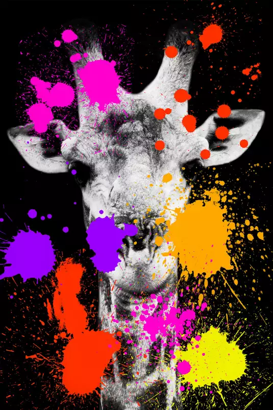 Girafe pop art - tableau animaux multicolore