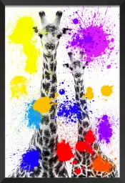 Duo de girafe pop art - tableau animaux multicolore