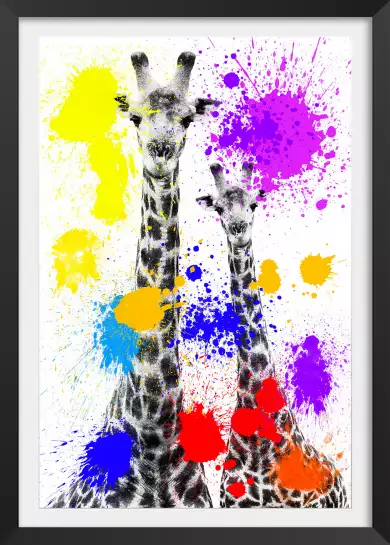 Duo de girafe pop art - tableau animaux multicolore