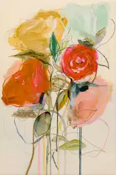 Bouquet de feu et d'or - tableau peinture fleurs