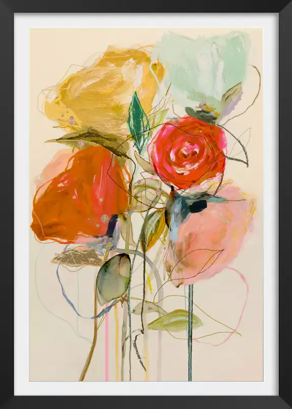 Bouquet de feu et d'or - tableau peinture fleurs