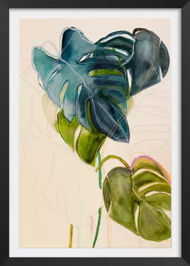 Blue monstera lg2 - tableau peinture fleurs