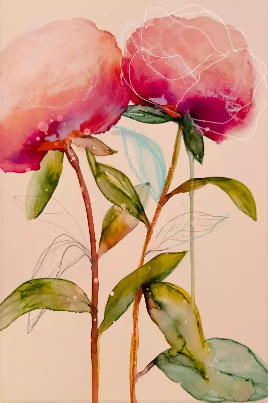 Palm pivoine - tableau peinture fleurs