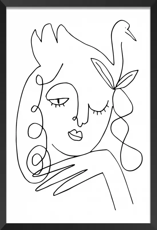 Femme au clin d'oeil - affiche line art