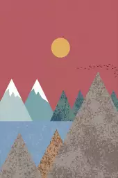 Soleil couchant et pitons enneigés - affiche paysage