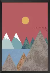 Soleil couchant et pitons enneigés - affiche paysage