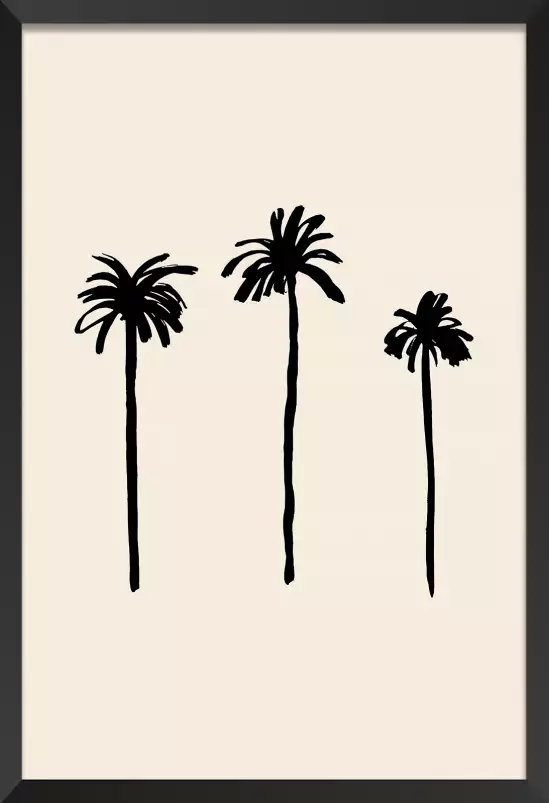 Three black palm tree - affiche palmier noir et blanc