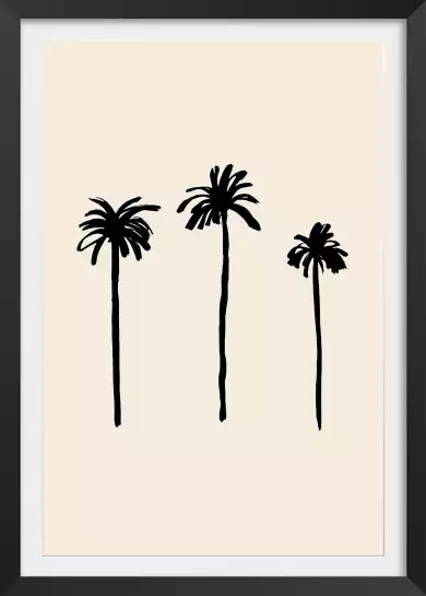Three black palm tree - affiche palmier noir et blanc