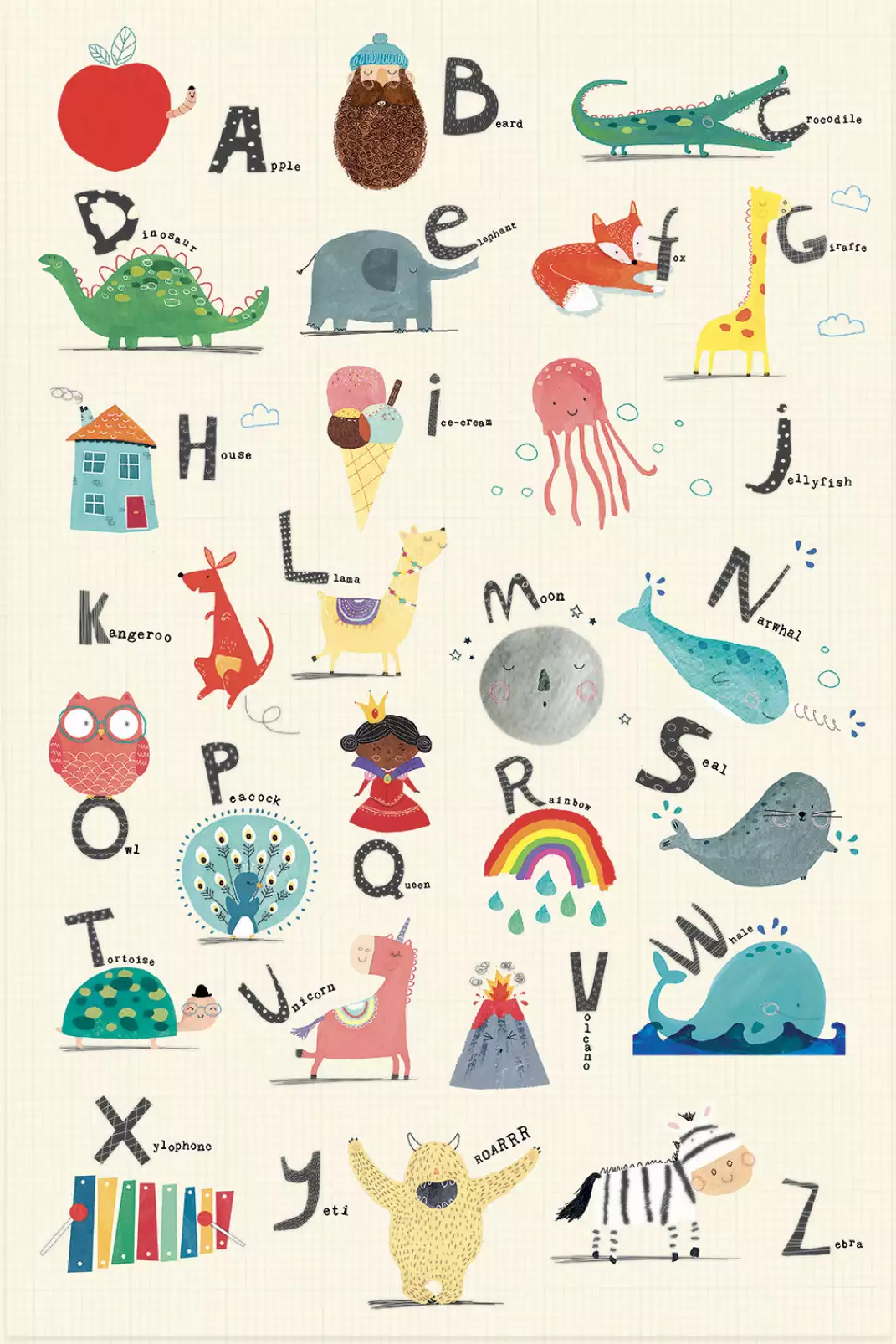 Affiche Alphabet Animaux 30x40 Cm – Apprentissage Lettres Et Chiffres – Décoration Chambre Enfant, école