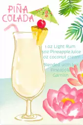 Pina colada en aquarelle - affiche recette cocktail