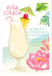 Pina colada en aquarelle - affiche recette cocktail