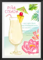 Pina colada en aquarelle - affiche recette cocktail