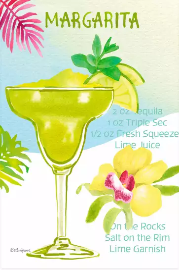 Margarita en aquarelle - affiche recette cocktail