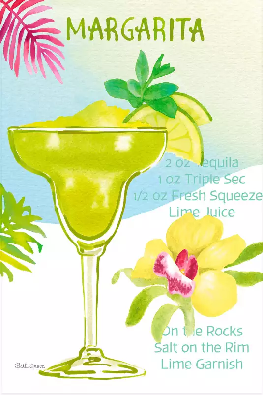 Margarita en aquarelle - affiche recette cocktail