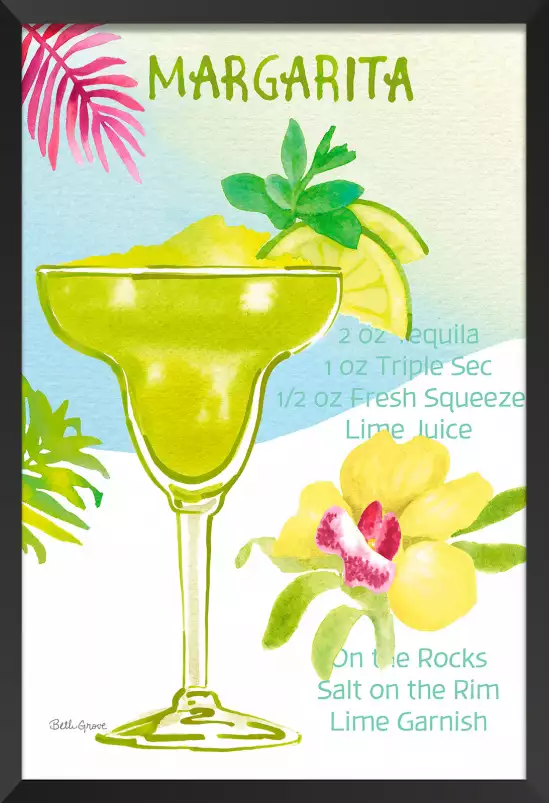 Margarita en aquarelle - affiche recette cocktail