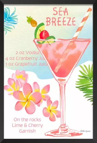 Sea breeze en aquarelle - affiche recette cocktail