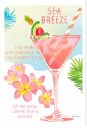 Sea breeze en aquarelle - affiche recette cocktail